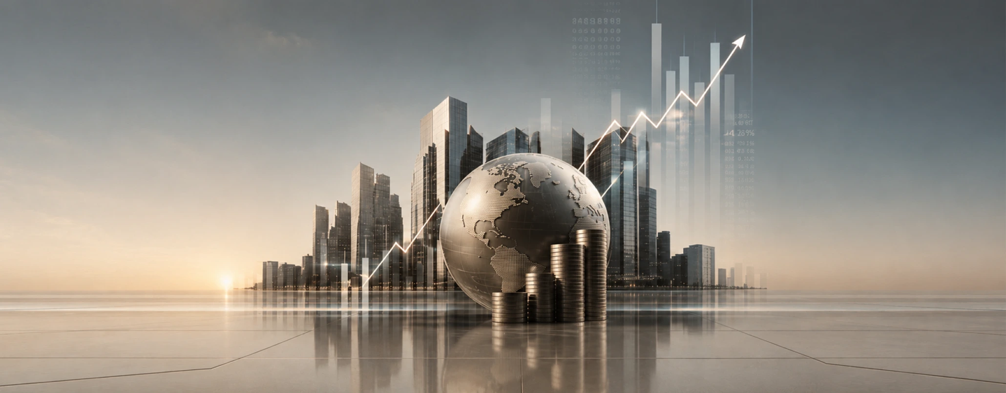 Cover image of the article depicting an abstract image of the globe against a skyline