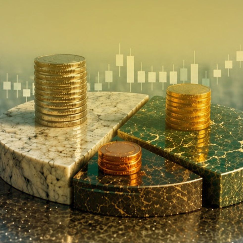 Article feature image depicting stacks of coins on a marble pie chart.
