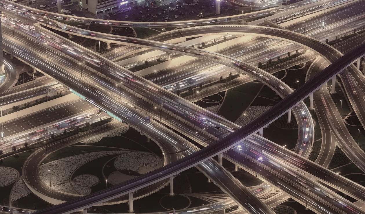 Details image depicting an aerial view of multiple roads and bridges.