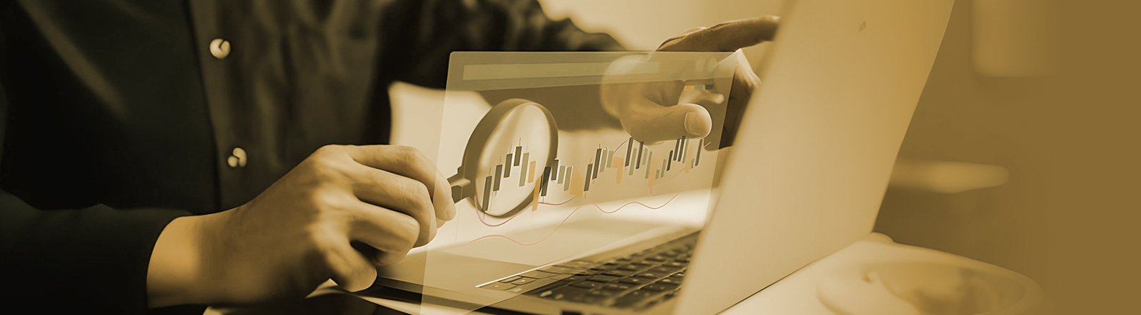 Article cover image depicting a person using a magnifying glass to study graphs.
