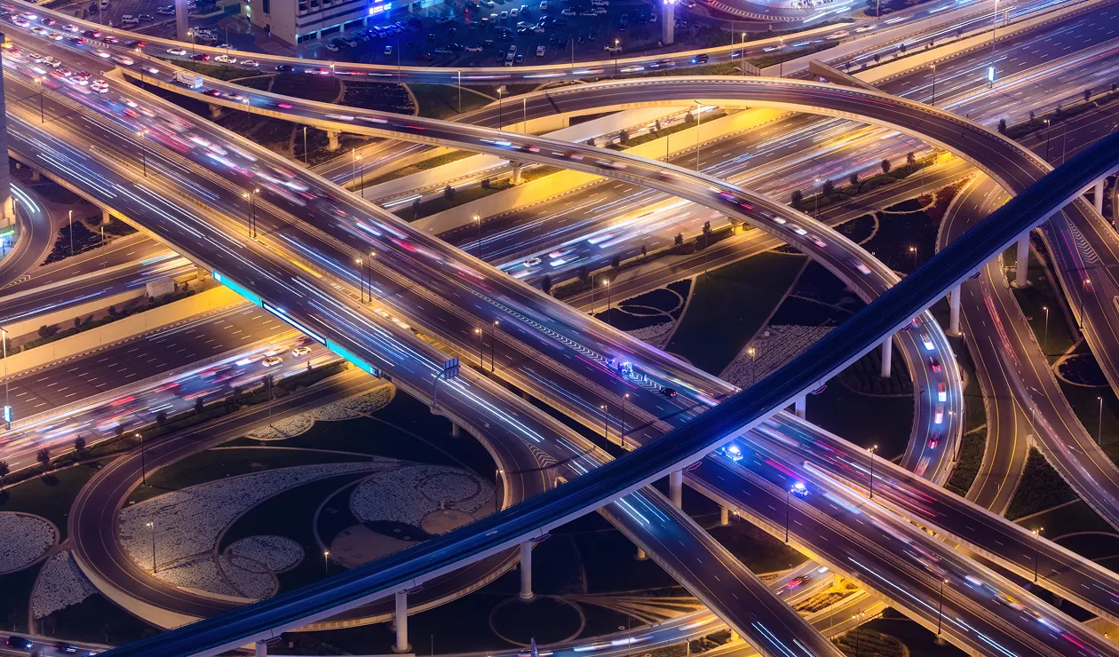 Details image depicting an aerial view of multiple roads and bridges.