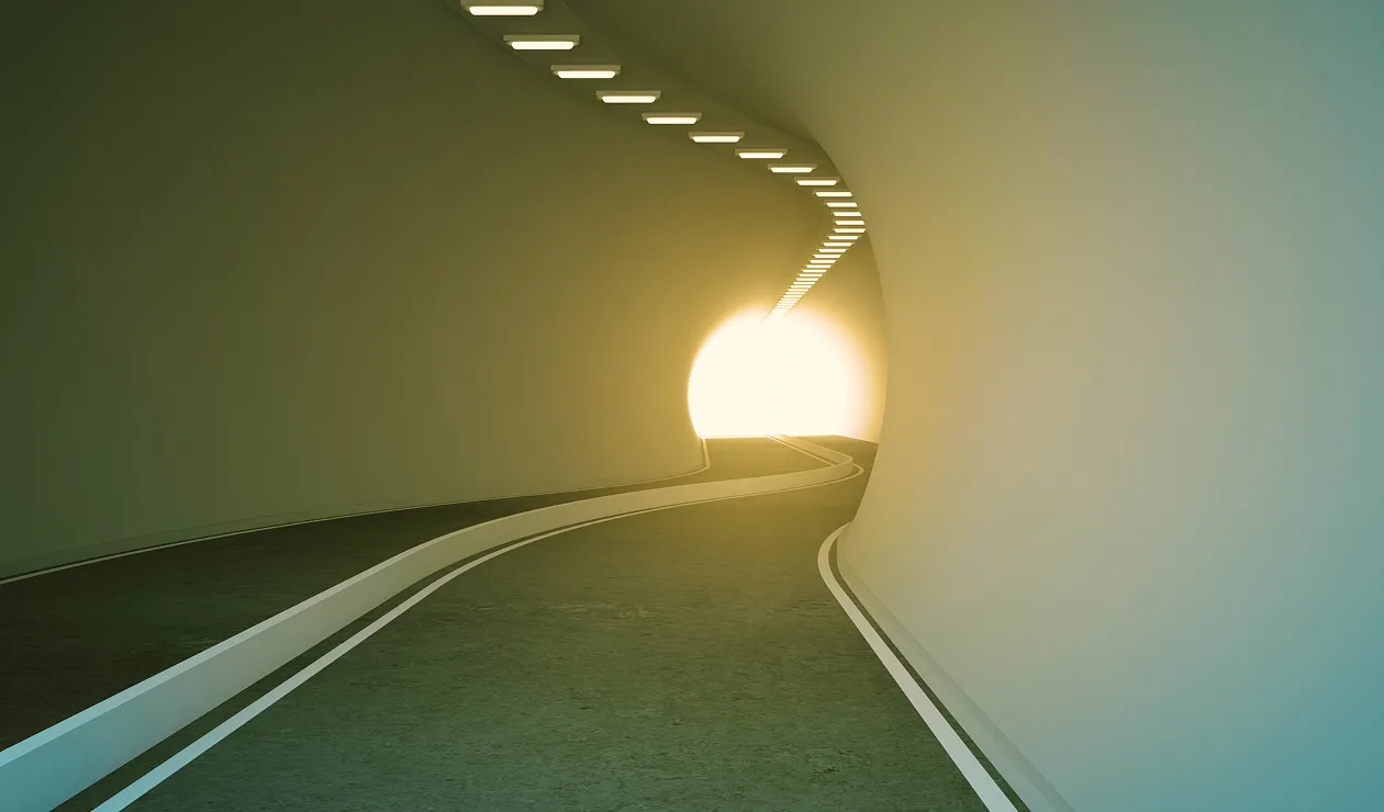 Details image depicting a light at the end of a tunnel.