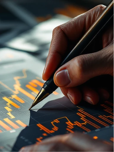 Listing image depicting a person pointing with a pen to a screen with graphs.